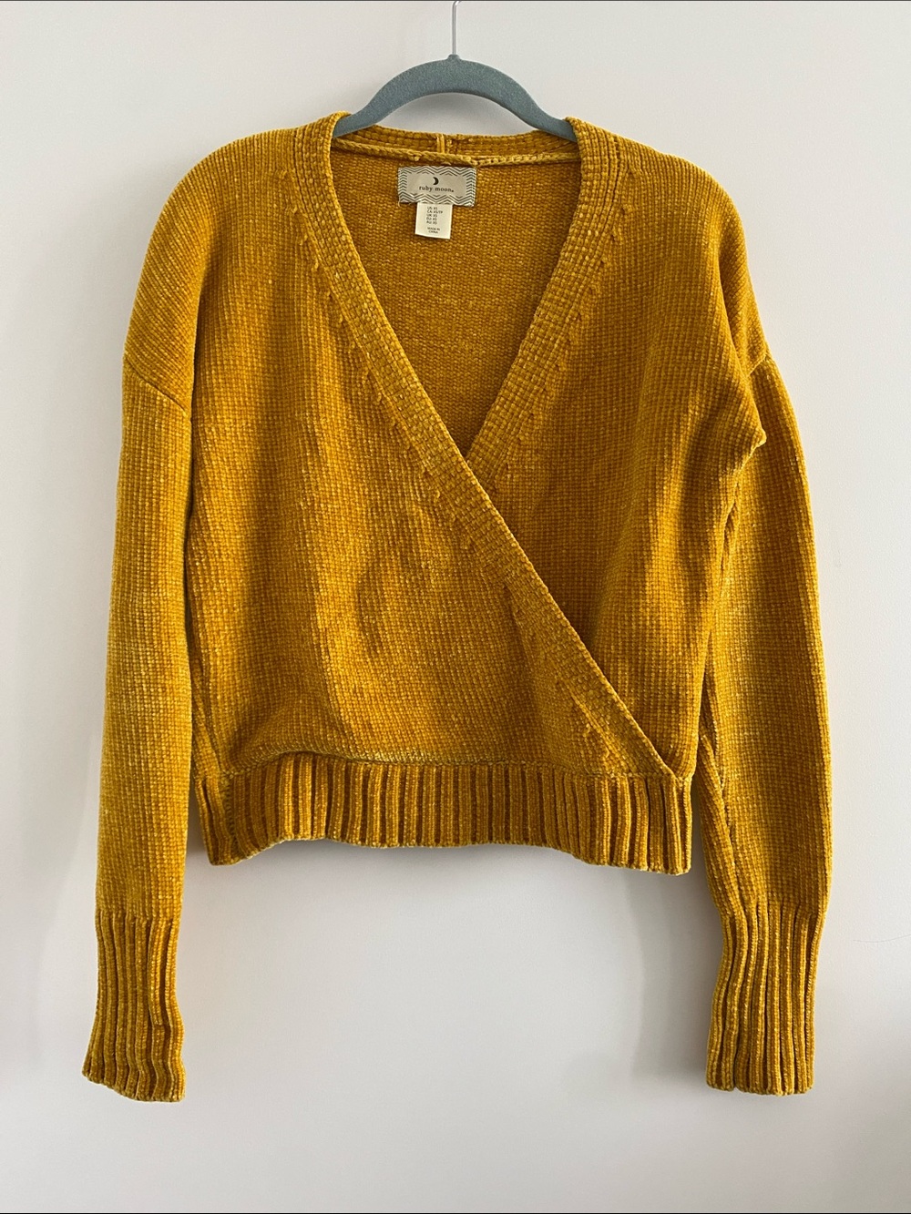 ruby moon Mustard V-Neck Wrap Chenille Sweater